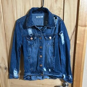 REFUGE Blue Denim Jacket with Distressed Details. 100% Cotton